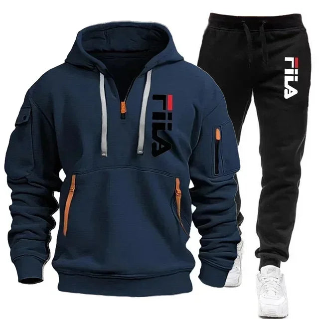 Spring and Autumn street new men's zipper hoodie + pants two-piece set, outdoor multi-pocket men's casual pullover sports suit Good Vibrations