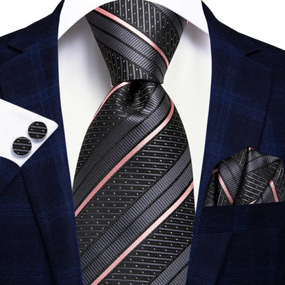 Black Red Striped Silk Wedding Tie For Men Handky Cufflink Gift Men Necktie Fashion Business Party Dropshiping Hi-Tie Designer Good Vibrations