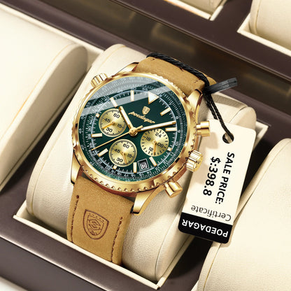 POEDAGAR Luxury Man Watch Quartz Waterproof Luminous Date Chronograph Leather Men Wristwatch Military Sports Men's Watches Reloj Good Vibrations