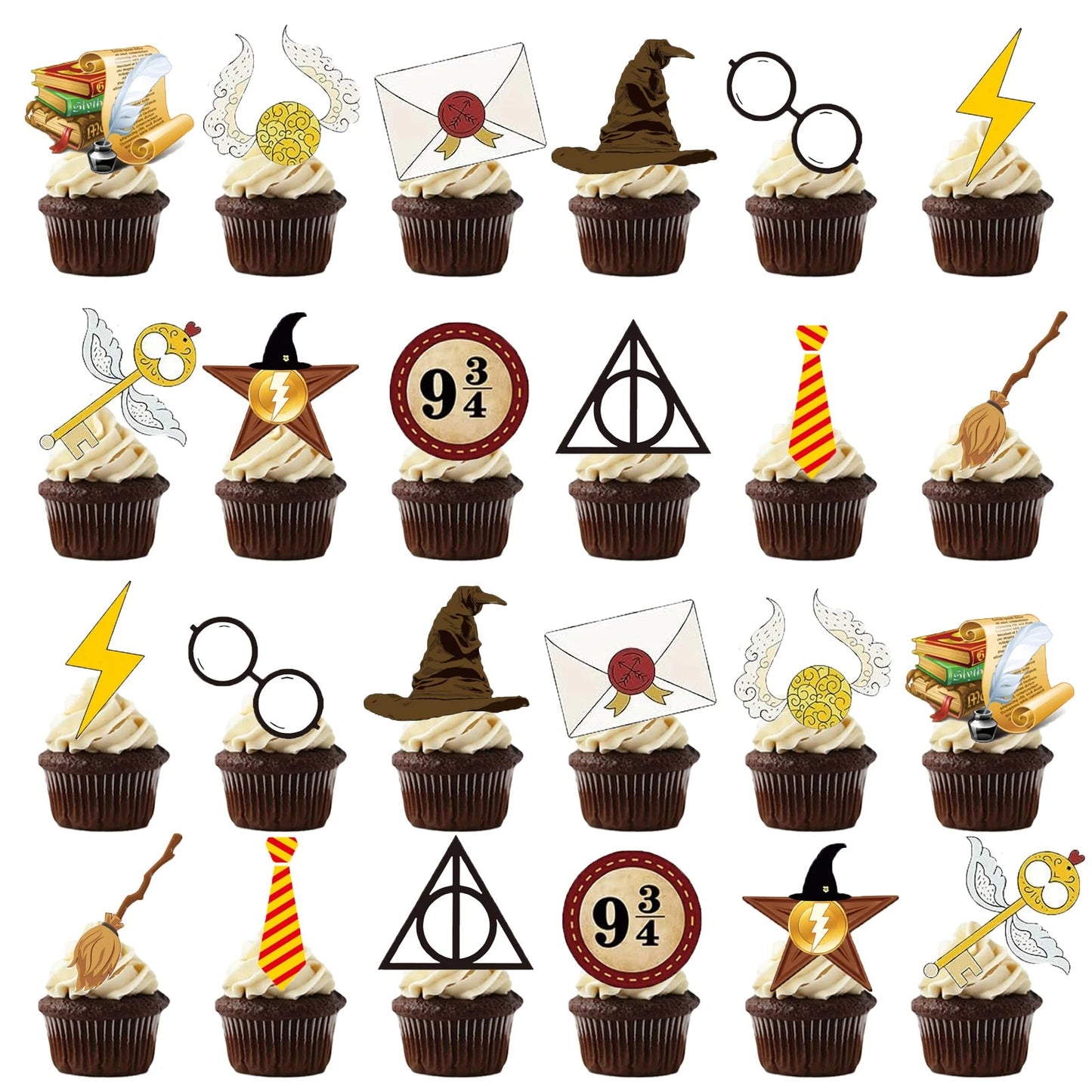 25pcs Harry Potter Cake Topper、Cupcake Toppers, Harry Potter Birthday Decorations，Harry Potter Theme Party Supplies Good Vibrations