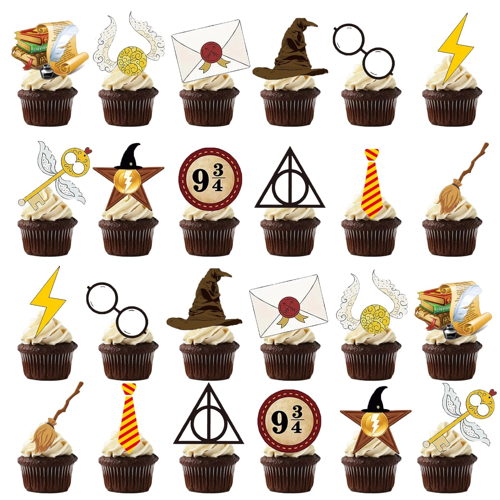 25pcs Harry Potter Cake Topper、Cupcake Toppers, Harry Potter Birthday Decorations，Harry Potter Theme Party Supplies Good Vibrations