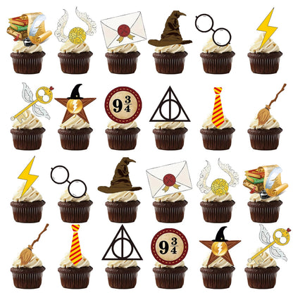 25pcs Harry Potter Cake Topper、Cupcake Toppers, Harry Potter Birthday Decorations，Harry Potter Theme Party Supplies Good Vibrations