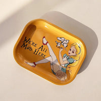 Yellow-Haired Girl Smoking Girl Pattern Cigarette Tray 180*140mm Metal Cigarette Tray Smoking Set Storage Tray Good Vibrations Adult Super Store