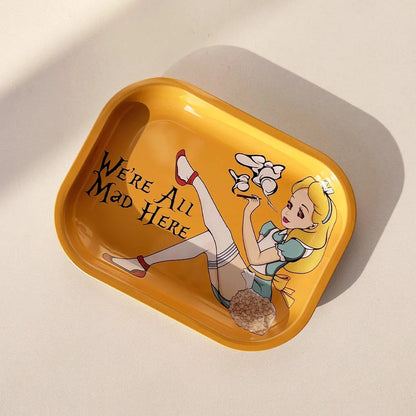 Yellow-Haired Girl Smoking Girl Pattern Cigarette Tray 180*140mm Metal Cigarette Tray Smoking Set Storage Tray Good Vibrations Adult Super Store