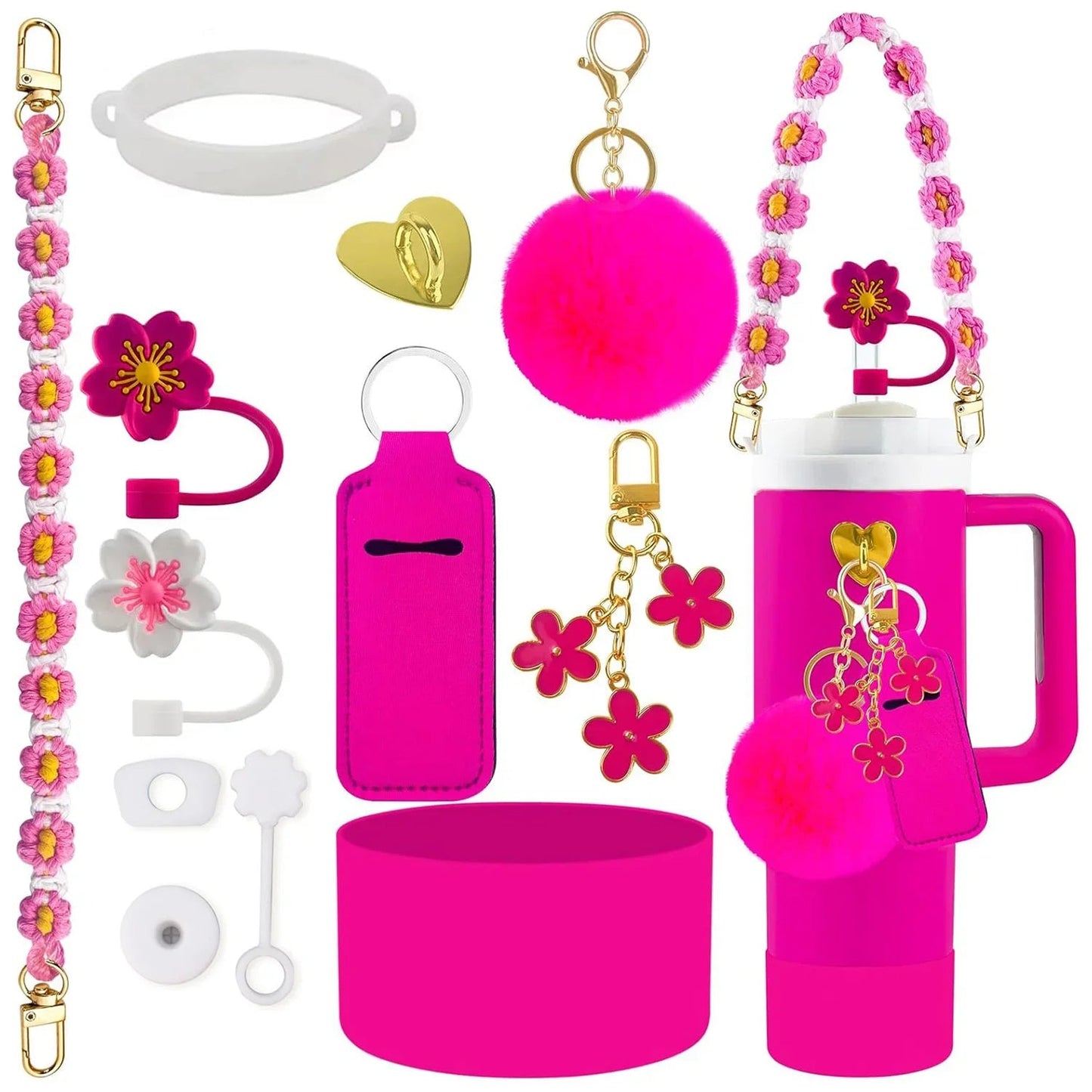 12PCS Accessories for Stanley Cup 30/40 oz Tumbler Water Bottle Handle Strap Straw Toppers Keychain Charms Silicone Cup Boot Good Vibrations Adult Super Store