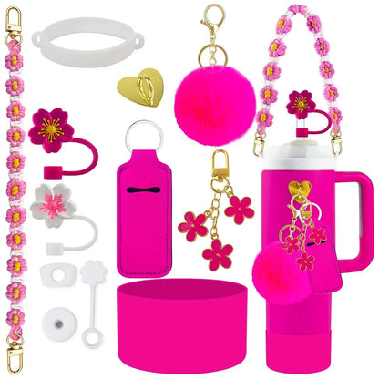 12PCS Accessories for Stanley Cup 30/40 oz Tumbler Water Bottle Handle Strap Straw Toppers Keychain Charms Silicone Cup Boot Good Vibrations Adult Super Store