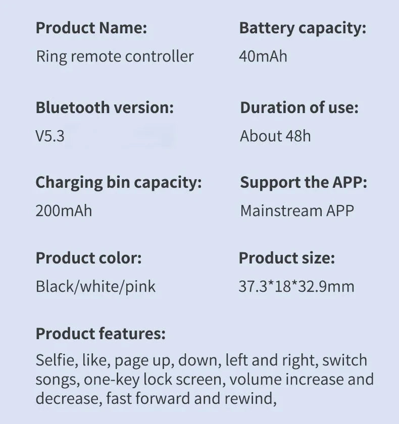 Multi-function Automatic Remote Control Portable Selfie Browse Video Read E-books Fingertip Controller for Mobile Phone Good Vibrations