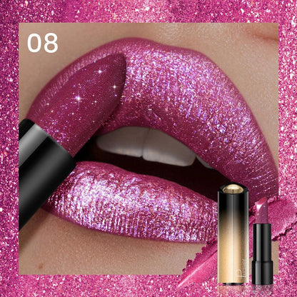 Glitter Lipstick, a pressable pearlescent lipstick, is very shiny like crushed diamond particles, smooth and long-lasting, has a Good Vibrations