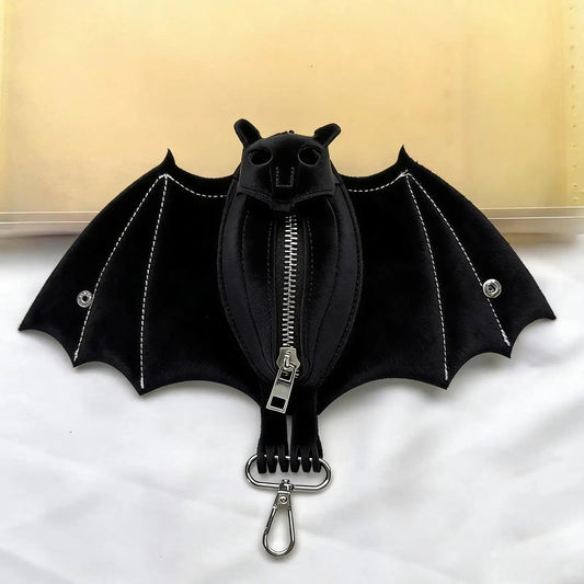 Coin Purse PU Leather Bat Gothic Bag Keychain Change Purse with Foldable Wings for Shopping Travel Work School Events Outdoor Good Vibrations