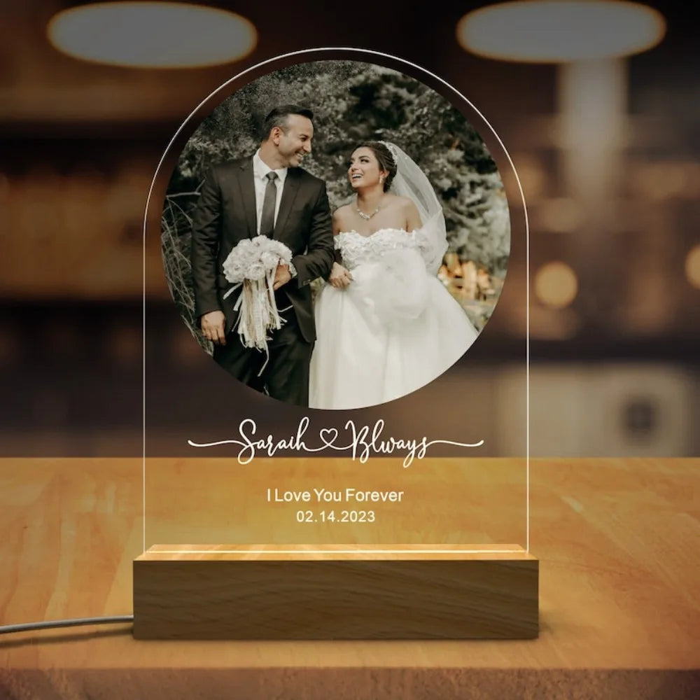 Custom Photo Wedding Acrylic Plaque LED Light Anniversary Gifts With LED Light Newly Engagement Frame Gift Personalized Photo Good Vibrations