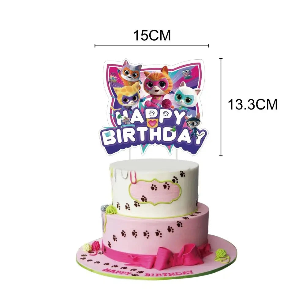 Cartoon Superkitties Birthday Party Decorations Balloons Disposable Tableware Set Paper Plates Banner for Baby Shower Kids Gifts Good Vibrations