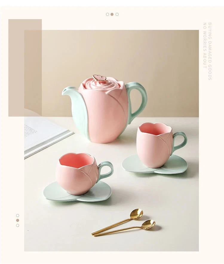Tulip Luxury Ceramic Coffee Cup Saucer Set with Hand and Dish Milk Tea Cappuccino Tableware 280ml/320ml Birthday Couples Gifts Good Vibrations