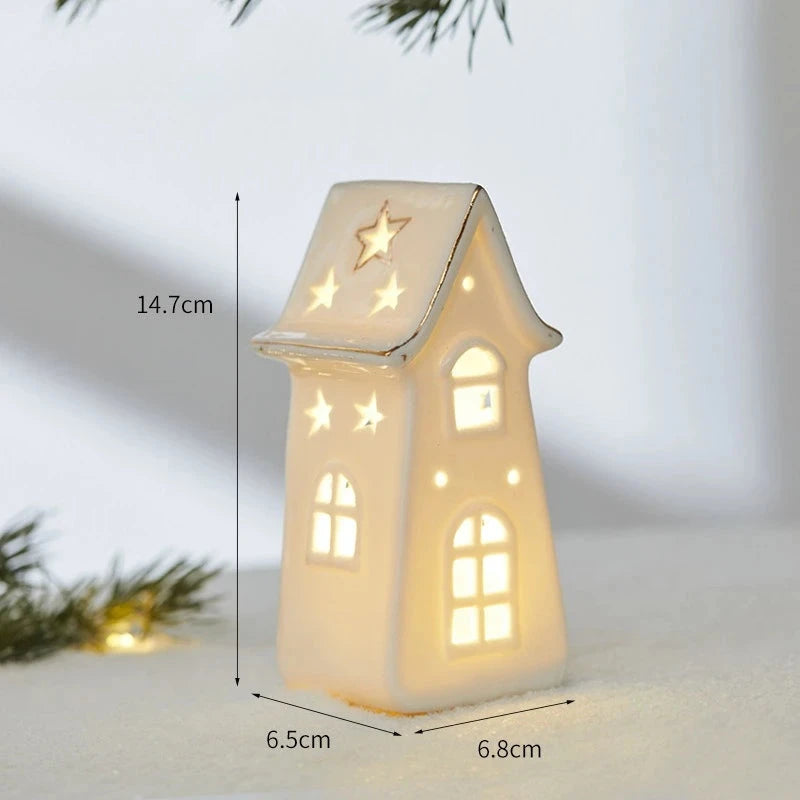 Christmas Ceramic Light Up Tree House Desktop Ornament Holiday Home Decor Tabletop Decoration Christmas Perfect Gift Idea Good Vibrations