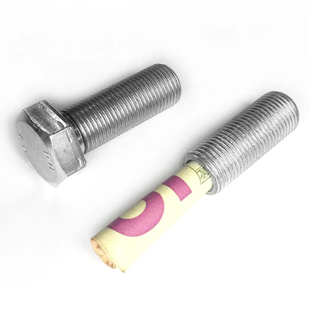 Metal screw bolt diversion safe hiding rolled cash inside.
