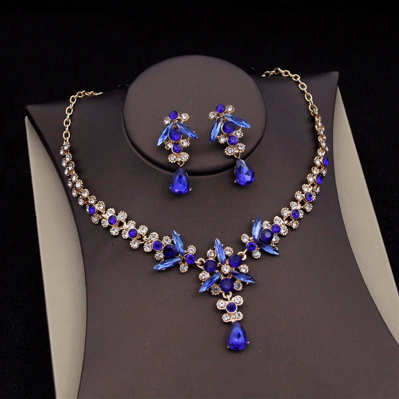 Red Bridal Jewelry Sets for Women Tiaras Crown Necklace Earrings Set Wedding Dress Bride Costume Accessories Good Vibrations