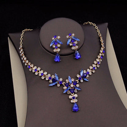 Red Bridal Jewelry Sets for Women Tiaras Crown Necklace Earrings Set Wedding Dress Bride Costume Accessories Good Vibrations