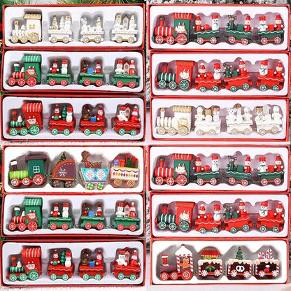 Christmas Train Painted Wooden Plastic  Mini Christmas Tree Train Christmas Decorations Festival Party Xmas Table Top Ornament Good Vibrations
