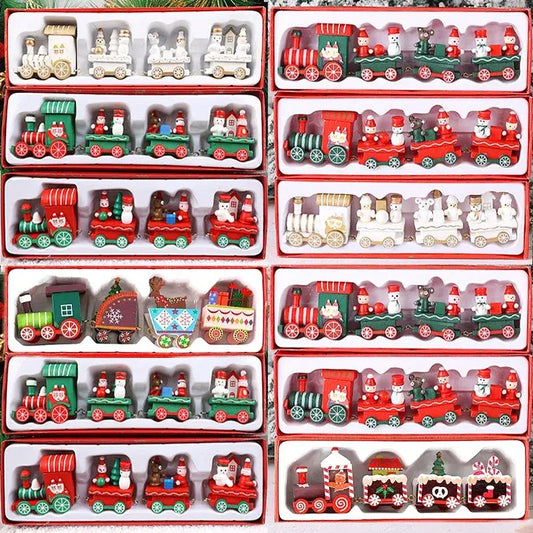 Christmas Train Painted Wooden Plastic  Mini Christmas Tree Train Christmas Decorations Festival Party Xmas Table Top Ornament Good Vibrations