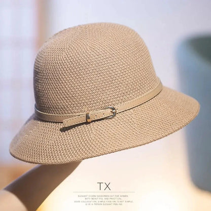 Floppy Wide Brim Sun Hat Summer Sun Protection Casual Caps Leather Buckle Fisherman Hats Women Outdoor Holiday Beach Straw Cap Good Vibrations
