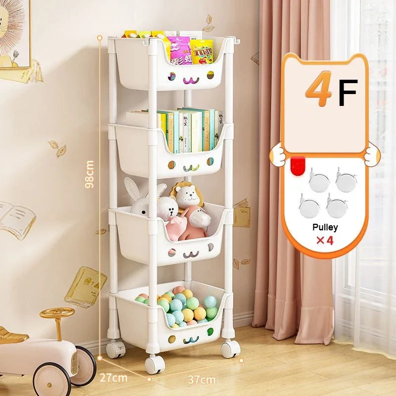Toy Storage Trolley Children's Toy Storage Racks and Shelving Rotating Bookshelf Household Mobile Trolleyarrange Good Vibrations