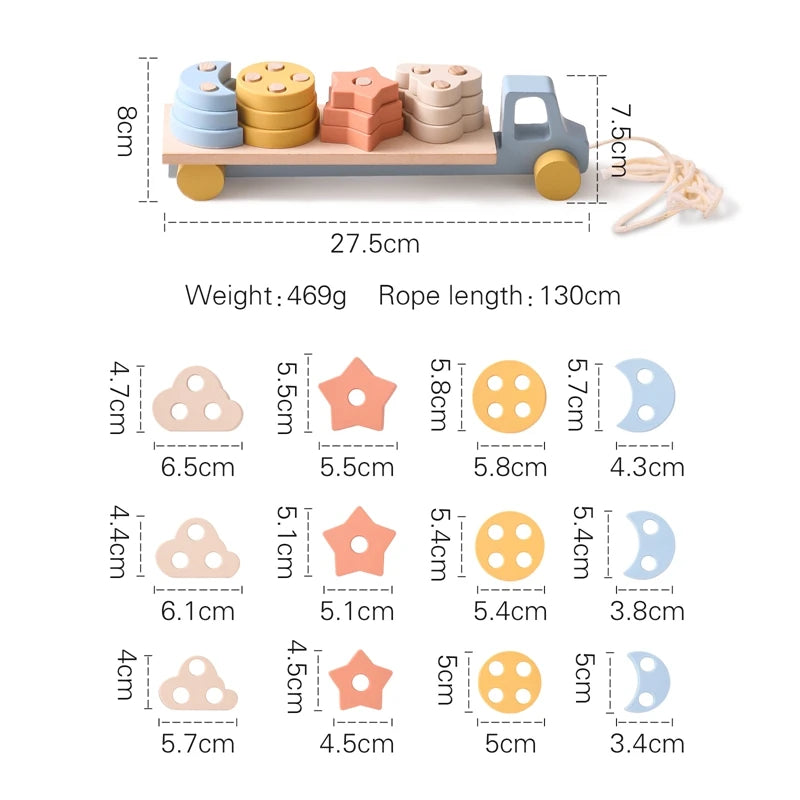 Wooden Baby Toy  Wooden Trailer  Babies Learn Cognitive Toy  Hand And Foot Coordination Toy  Color Recognition Toy  Silicone Toy Good Vibrations