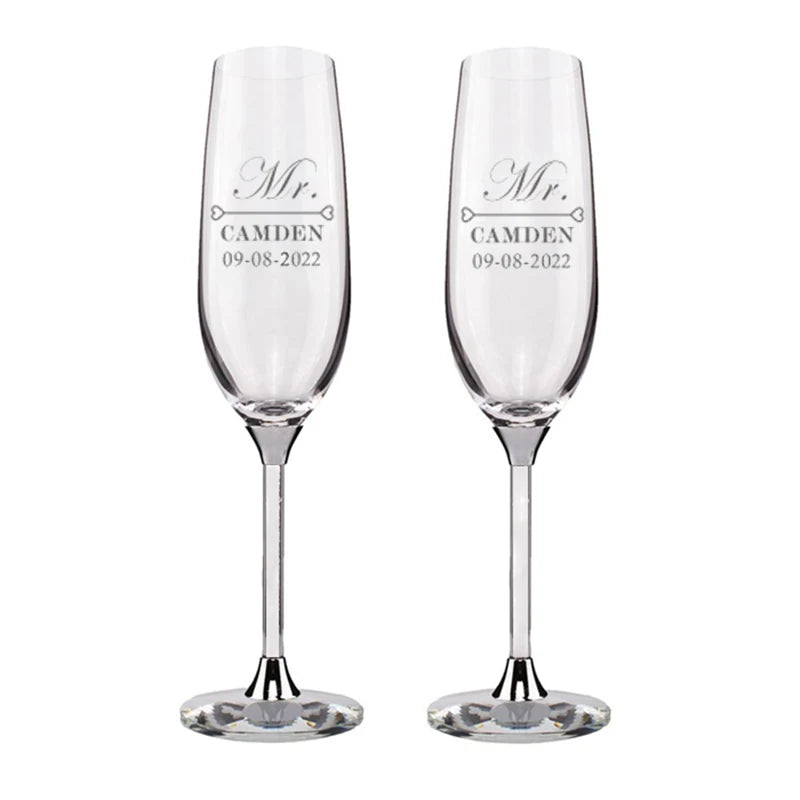 Personalized Champagne Flute Wedding Party Mr and Mrs Champagne Glasses Anniversary Gift for Couple New Years Celebration Good Vibrations