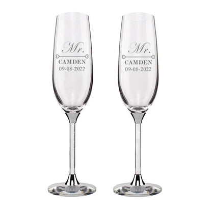 Personalized Champagne Flute Wedding Party Mr and Mrs Champagne Glasses Anniversary Gift for Couple New Years Celebration Good Vibrations