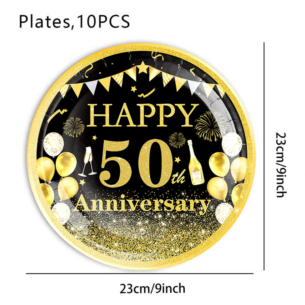 50th Birthday Party Supplies for Men Women Black and Gold 50 Years Old Party Paper Plates Cups Napkin Tablecloth Tableware Decor Good Vibrations