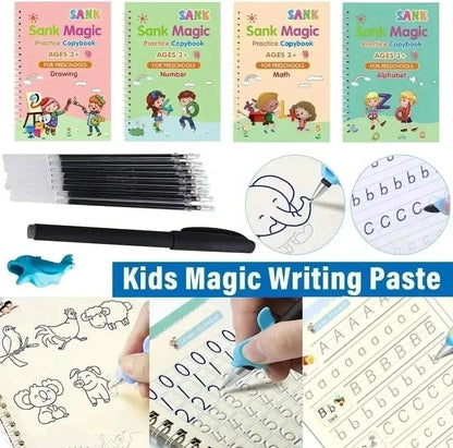 4 Books Montessori SANK English Magic Copybook Reusable Writing Practice 3D Calligraphy Book Wipe-free Education Books Good Vibrations
