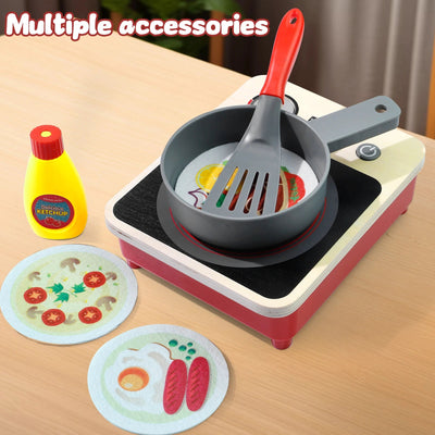 Toy Induction Stove with Light and Sound, Toy Kitchen Appliances for Kids, Play Kitchen Accessories and Toy Food for Girls Boys