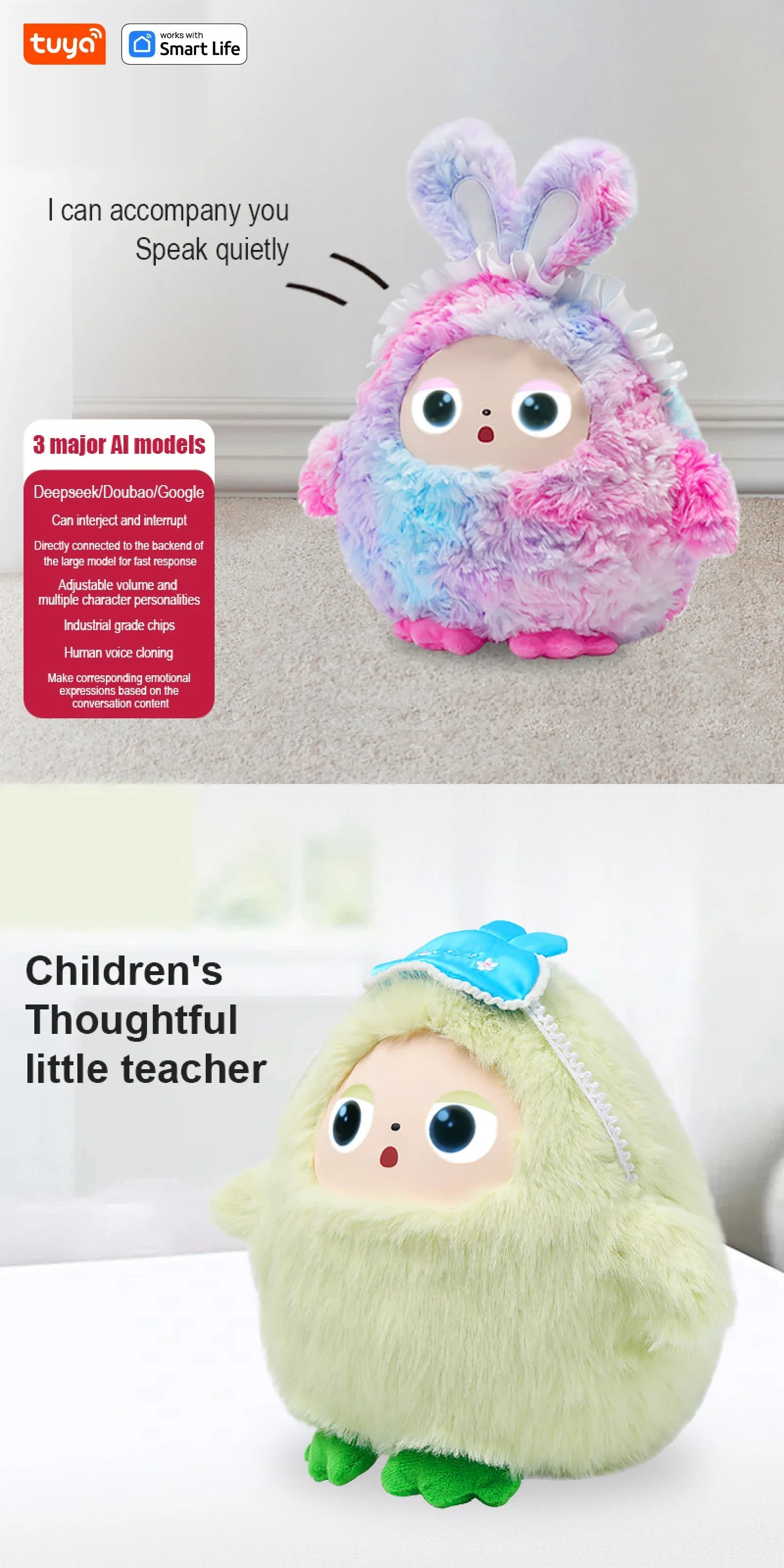 Tuya AI Plush Toy w/Smart Voice & LED Eyes,Interactive Companion for Kids/Adults,Gift-Ready Rechargeable E-Pet open up fun life Good Vibrations
