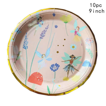 10Guests Fairy Disposabel Tableware Butterfly Goddess Plates Napkin Cups Spring Flower Princess Happy Birthday Party Decor Girl Good Vibrations
