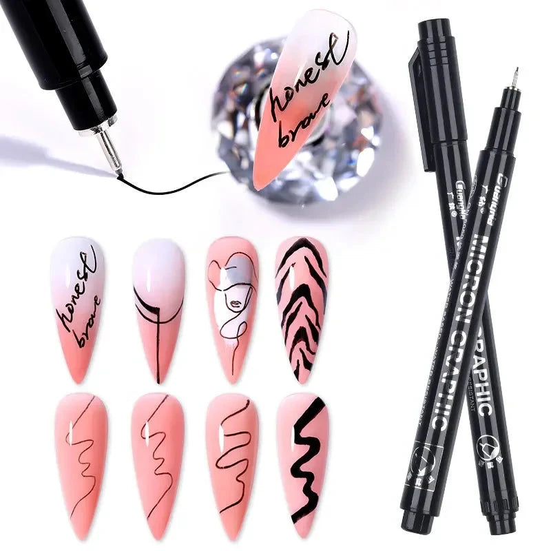 Nail Art Graffiti Pen Set 3D Black Gold Nail Art DIY Polish Pen Paint Liner Pens Manicure Nail Design Painting Tools Nails Brush Good Vibrations