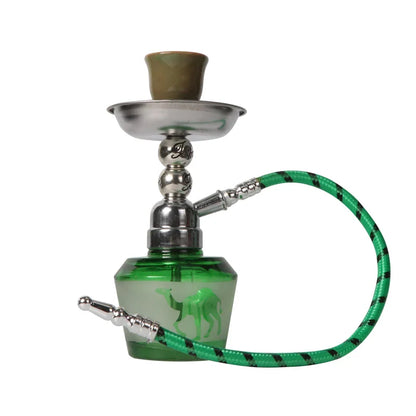 Mini glass shisha set with single hose and ceramic bowl, portable hookah kit.