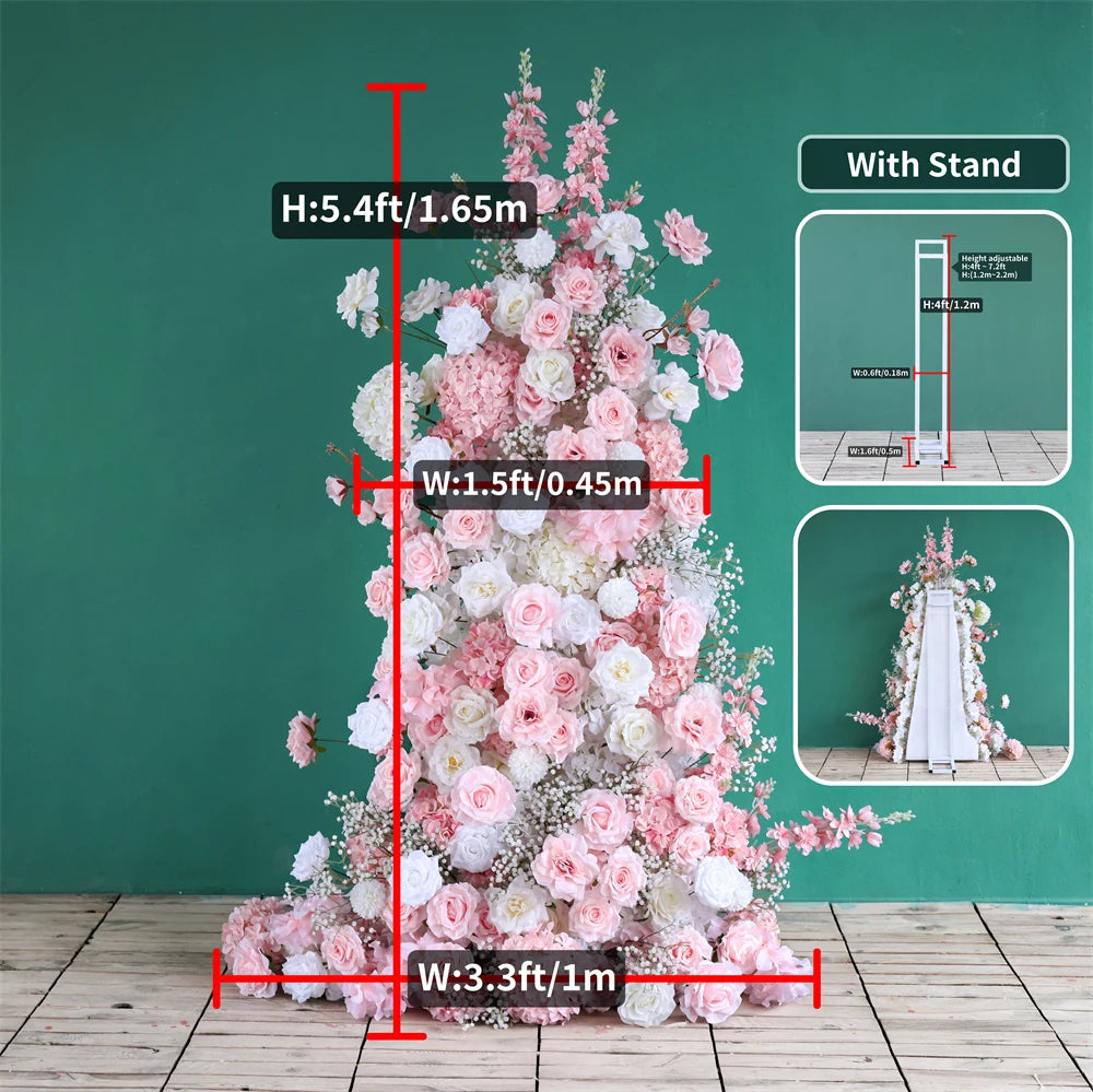 Flores Arificiales Decoration Wedding KT Board Artificial Floral Arrangement Pink White 3pcs/set Flowers Row Decor Props H5.4ft Good Vibrations