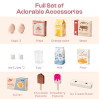 ROBUD Wooden Kids Kitchen PlaySet Series Pink Montessori Toy Kitchen Pretend Playset for Kids Aged 3+ Good Vibrations