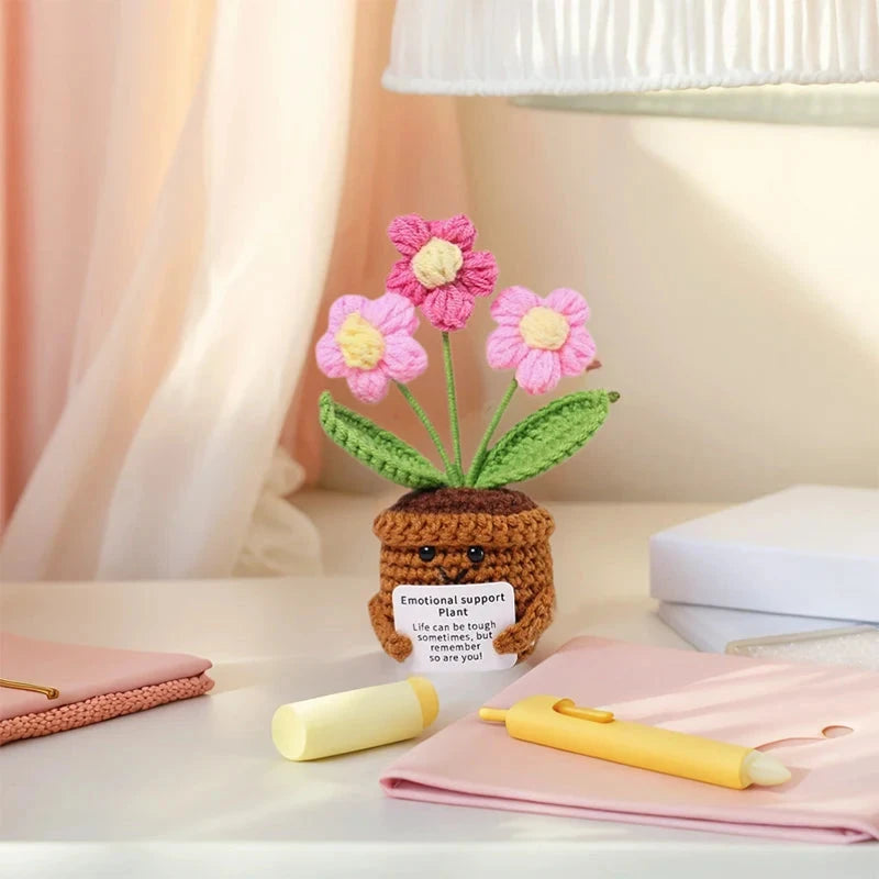 Positive Energy Duck Doll Hug Pocket Mini Handmade Plush Wool Knitting Dolls Funny Emotional Support Crochet Gift for Birthday Good Vibrations