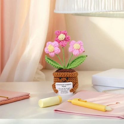 Positive Energy Duck Doll Hug Pocket Mini Handmade Plush Wool Knitting Dolls Funny Emotional Support Crochet Gift for Birthday Good Vibrations