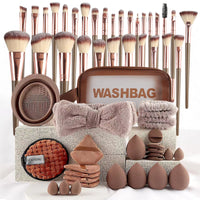 56-Piece Make up Brush Set (chocolate)- Full Face Cosmetics Kit , Eyeshadow Blending Brushes & Beauty Sponge  make up brushes Good Vibrations