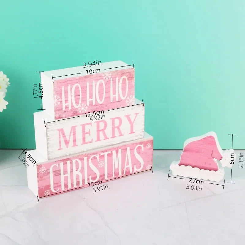 Christmas Tiered Tray Decor Wooden Table Centerpiece Merry Christmas Xmas/Gingerbread/Truck/Pink&Red Hohoho Chirstmas Family Gat Good Vibrations