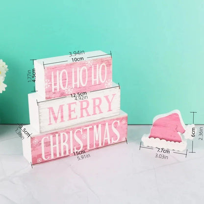 Christmas Tiered Tray Decor Wooden Table Centerpiece Merry Christmas Xmas/Gingerbread/Truck/Pink&Red Hohoho Chirstmas Family Gat Good Vibrations