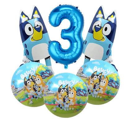 Bluey Christmas Birthday Party dinnerware Disposable Banner Cake Topper Hanging Flag bluey number Balloons Birthday Decoration Good Vibrations