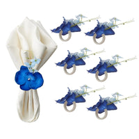 6PCS Handmade Orchid Flower Napkin Rings Blue Flower Holders Handcraft Serviette Buckles Rings For Wedding Table Decor Good Vibrations