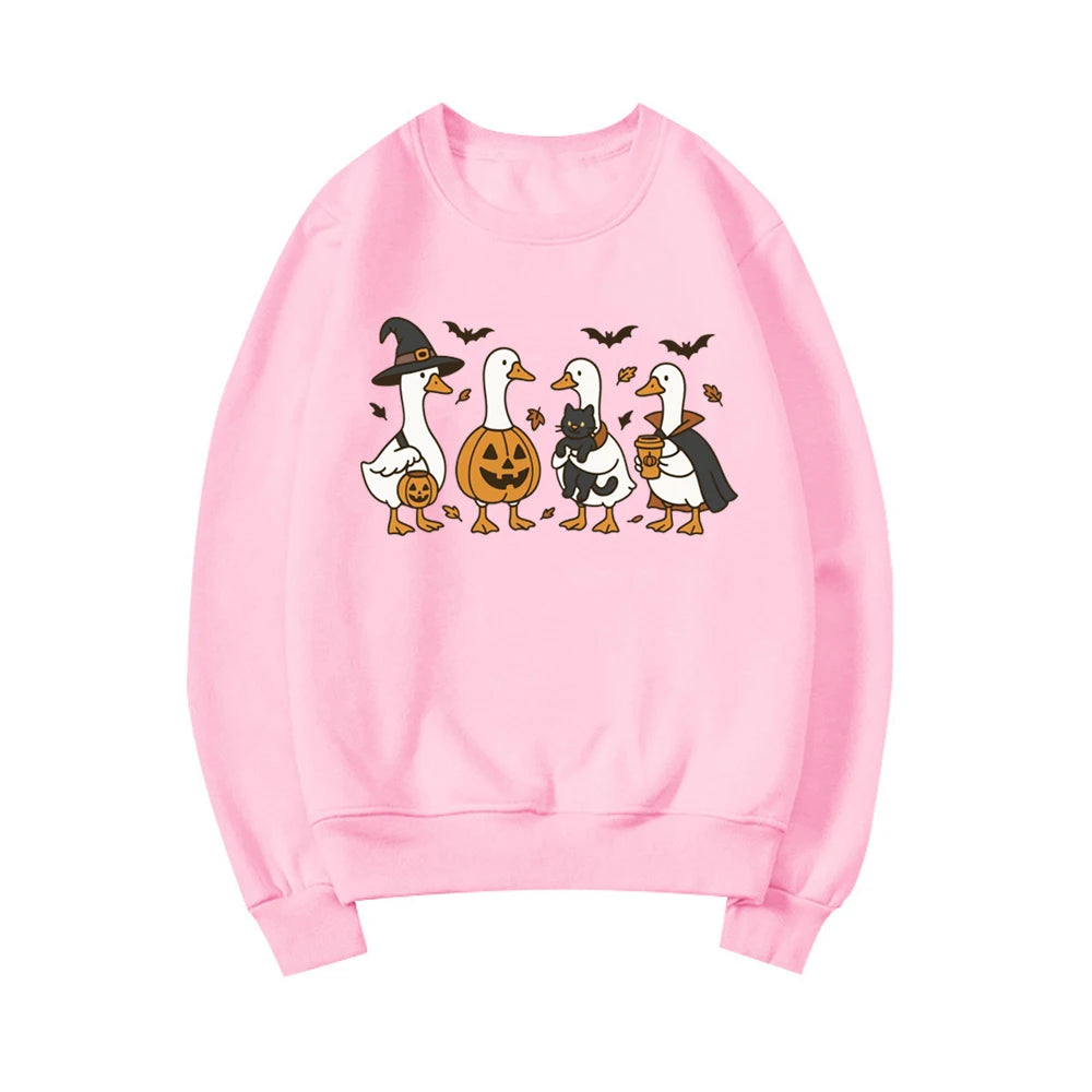 Halloween Goose Sweatshirt Funny Halloween Shirt Long Sleeve Crewneck Women Sweatshirt Spooky Goose Hoodies Fall Streetwear Tops Good Vibrations
