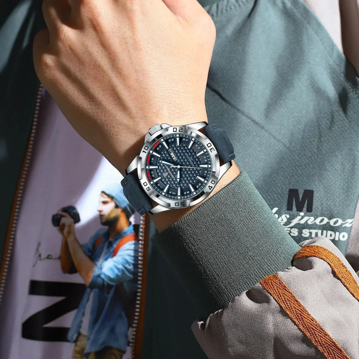 POEDAGAR Original Man Wristwatch Top Luxury Waterproof Luminous Date Week Watch For Men Quartz Sport Leather Men's Watches Reloj Good Vibrations