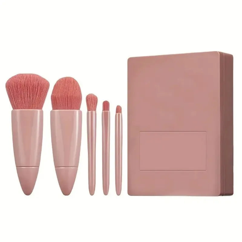 5-Piece Foldable Makeup Brush Set with Mirror - Portable Travel Kit, Mini Professional Cosmetic Brushes for Foundation, Eyeshado Good Vibrations