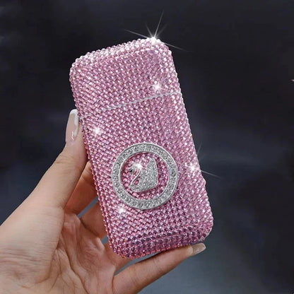 Luxury Rhinestone Cigarette Box with USB Charging Lighter Windproof Portable Smoking Accessories Fashionable Women's Gift Good Vibrations Adult Super Store
