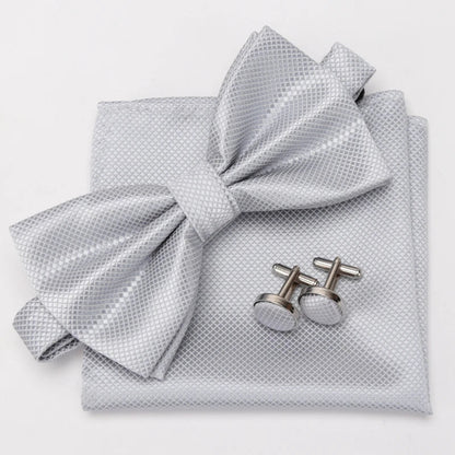 Men Bowtie Set 3pcs Plaids Classic Fashion Wedding Party Formal Cufflinks Bow Tie Handkerchief Cuff Links Lots Three Piece Set Good Vibrations