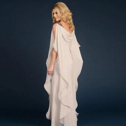 Latest Elegant Sleeveless Mother of the Bride Dresses Jewel Neck Cowl Back Tiered Wedding Party Gowns Floor Length On Sale 2022 Good Vibrations