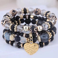 4pcs/set Boho Strand Bracelets For Women Crystal Beads Bracelets Heart Letter Elastic Bangles Wristband Yoga Jewelry Gifts Good Vibrations